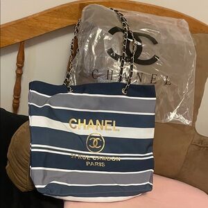 Chanel VIP Blue and White Striped Tote